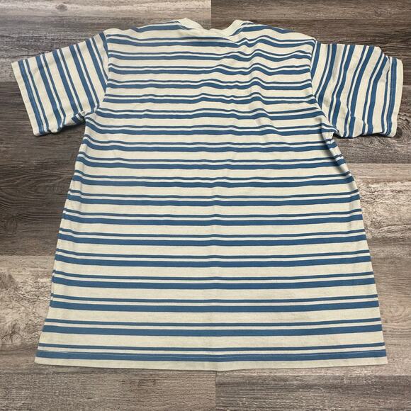 Andre‎ the Giant Obey Blue White Striped Mens M Embroidered Sun T-Shirt Medium - Picture 3 of 9